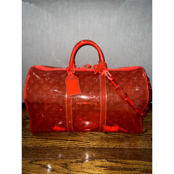 Louis Vuitton Keepall Bandouliere 50 Red PVC Monogram Weekend Duffle Travel Bag - Picture 2 of 10
